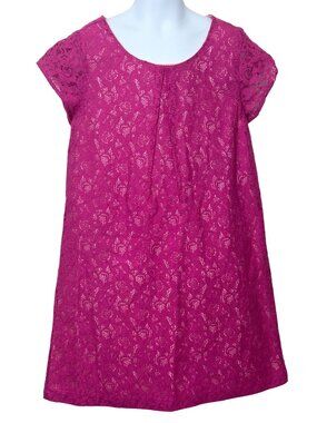 Dressed Up x Gymboree Girls’ Shift Dress 8 Fuschia Lace Floral Cap Sleeves Party